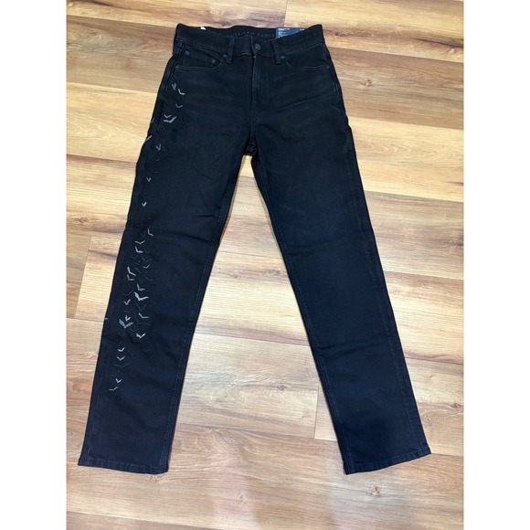 American Eagle Outfitters Denim - American Eagle Halloween Bat Embroidered Super High-Rise Straight Jeans Black 2R